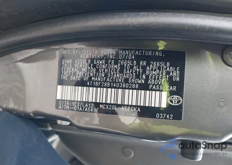 2004 Toyota Avalon Xls from USA, damaged, VIN 4T1BF28B14U380288